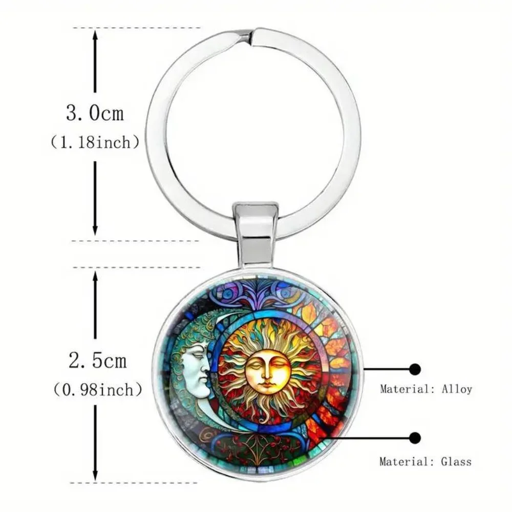 Sun and Moon Round Metal Keychain - Vibrant Multicolor